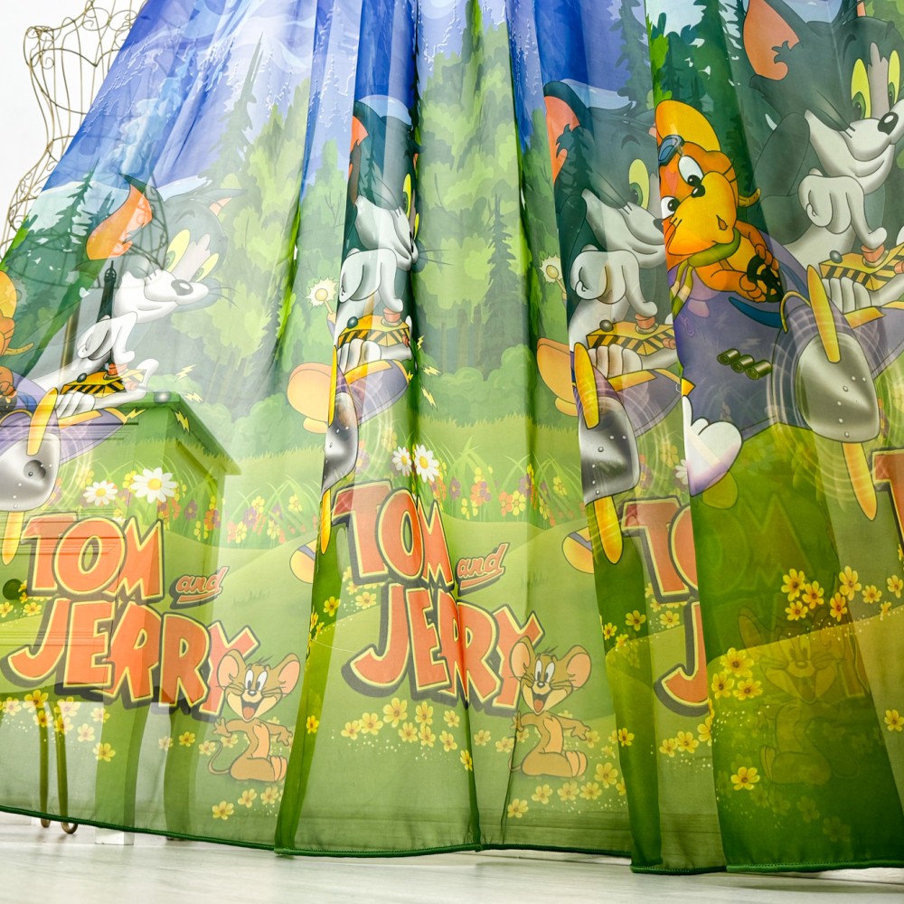 Perdea pentru copii din matase, Tom si Jerry, 140cm latime x 260cm inaltime, cu rejansa pt bara — imaginea 4