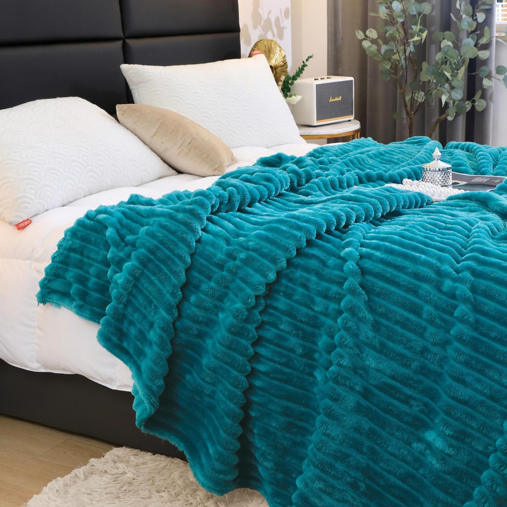 Patura pufoasa CoCoLiNo, 200x230cm, Jojo Home, Turquoise — imaginea 2