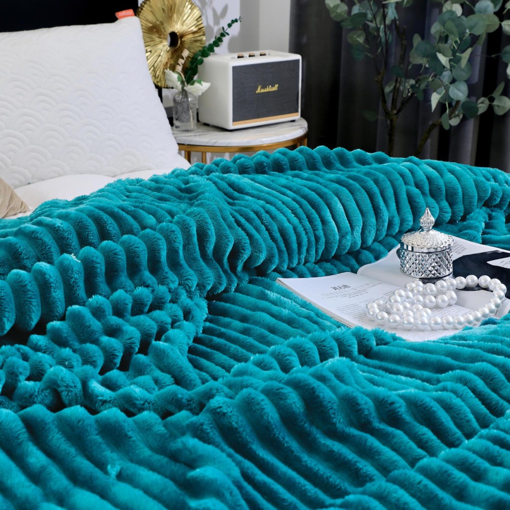 Patura pufoasa CoCoLiNo, 200x230cm, Jojo Home, Turquoise — imaginea 3