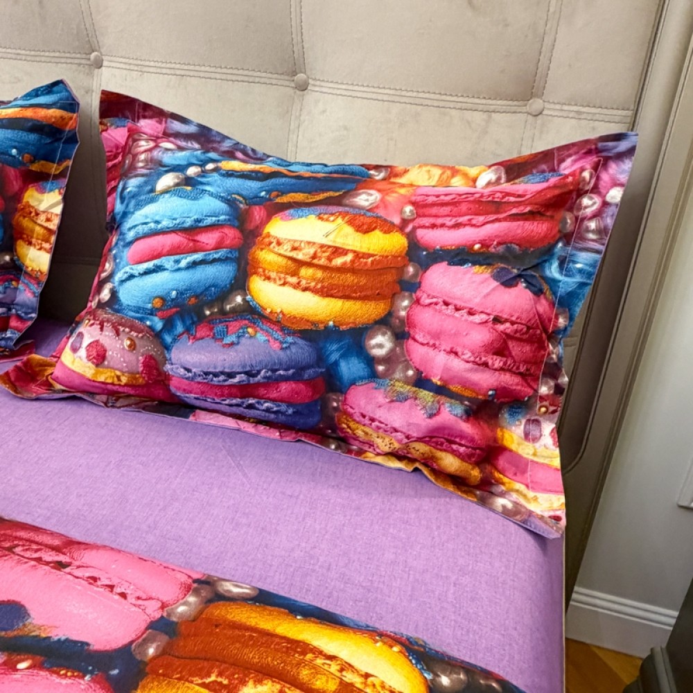 Lenjerie pat dublu bumbac satinat - 3 Bucati 219 Lei -  Mov  multicolor macarons — imaginea 7