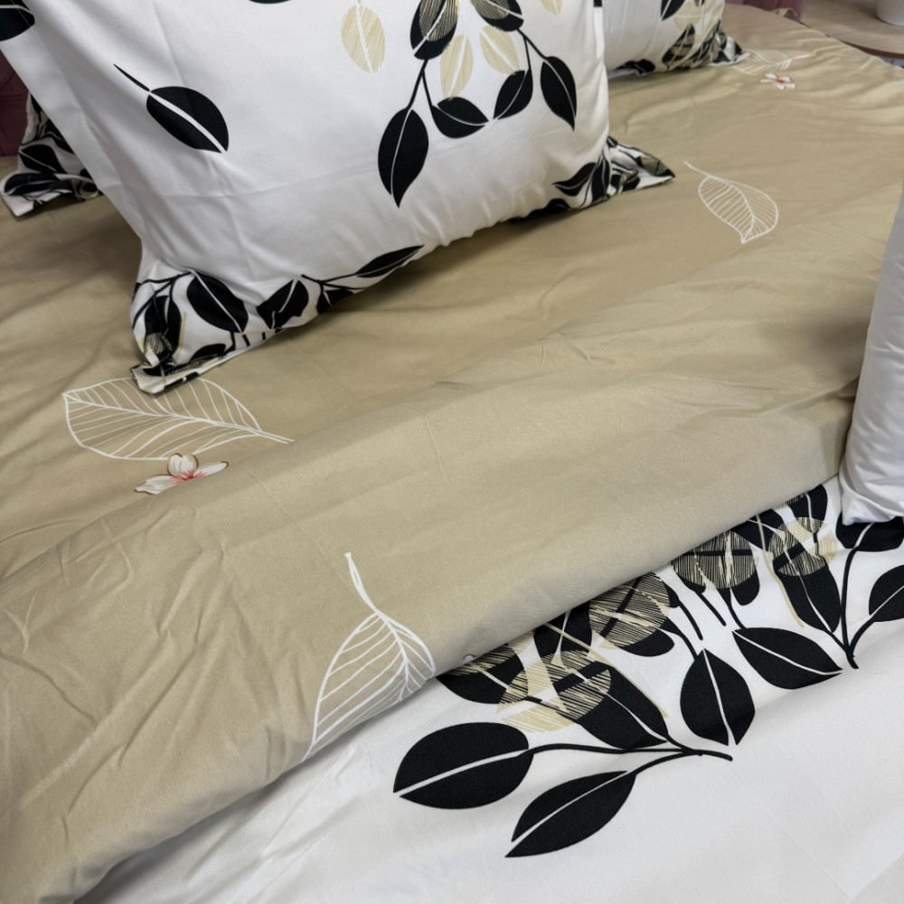 Lenjerie pat dublu, Finet, 6 piese, Alb, Crem, frunze — imaginea 8