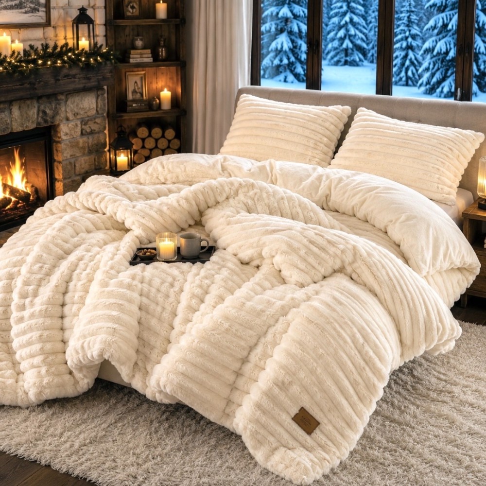 Lenjerie Deluxe, 4 Piese, Blanita Shorthair si CoCoLiNo, cu Elastic Perimetral, Crem — imaginea 2
