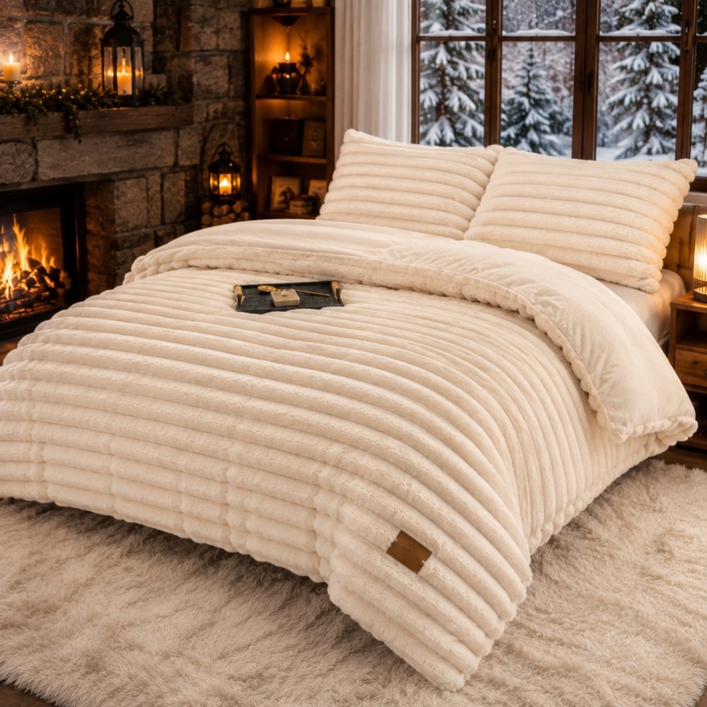 Lenjerie Deluxe, 4 Piese, Blanita Shorthair si CoCoLiNo, cu Elastic Perimetral, Crem — imaginea 3