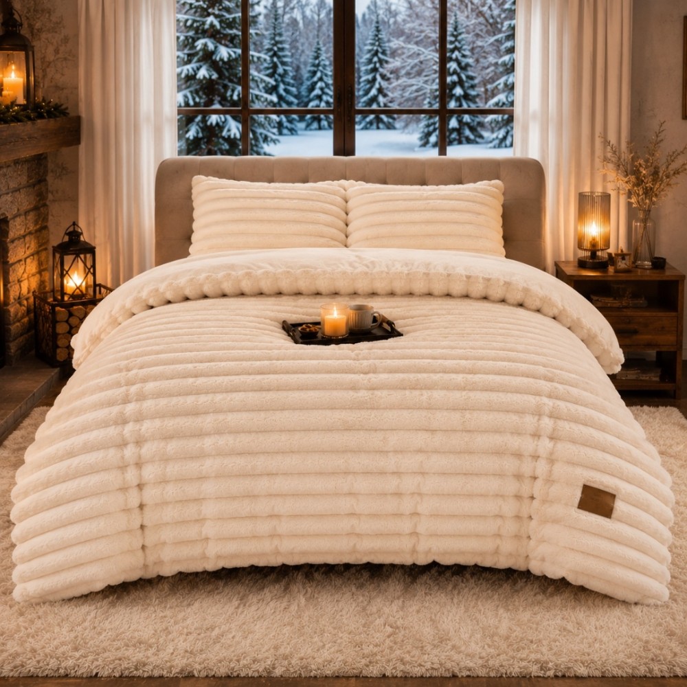 Lenjerie Deluxe, 4 Piese, Blanita Shorthair si CoCoLiNo, cu Elastic Perimetral, Crem — imaginea 4