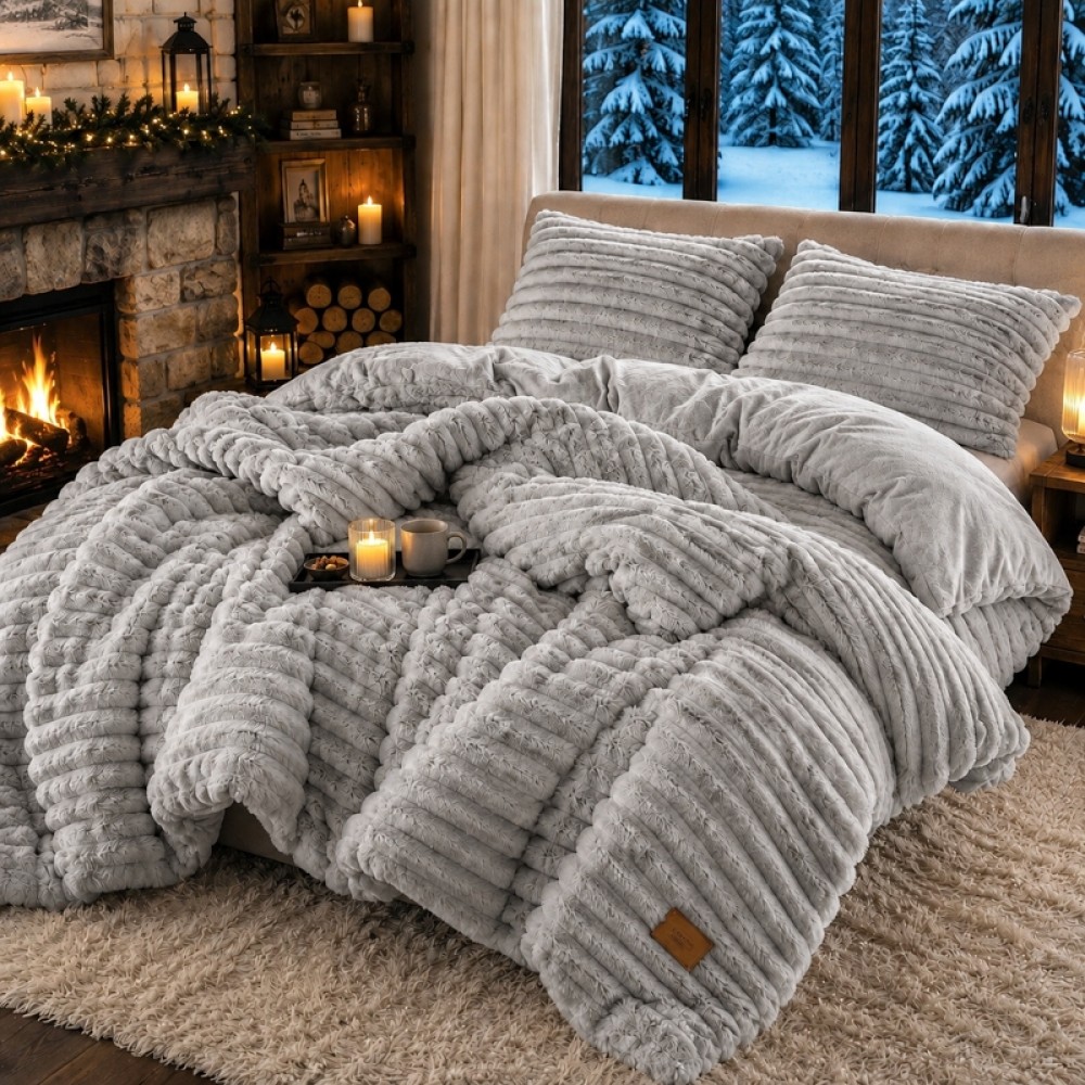 Lenjerie Deluxe, 4 Piese, Blanita Shorthair si CoCoLiNo, cu Elastic Perimetral, Gri deschis — imaginea 2