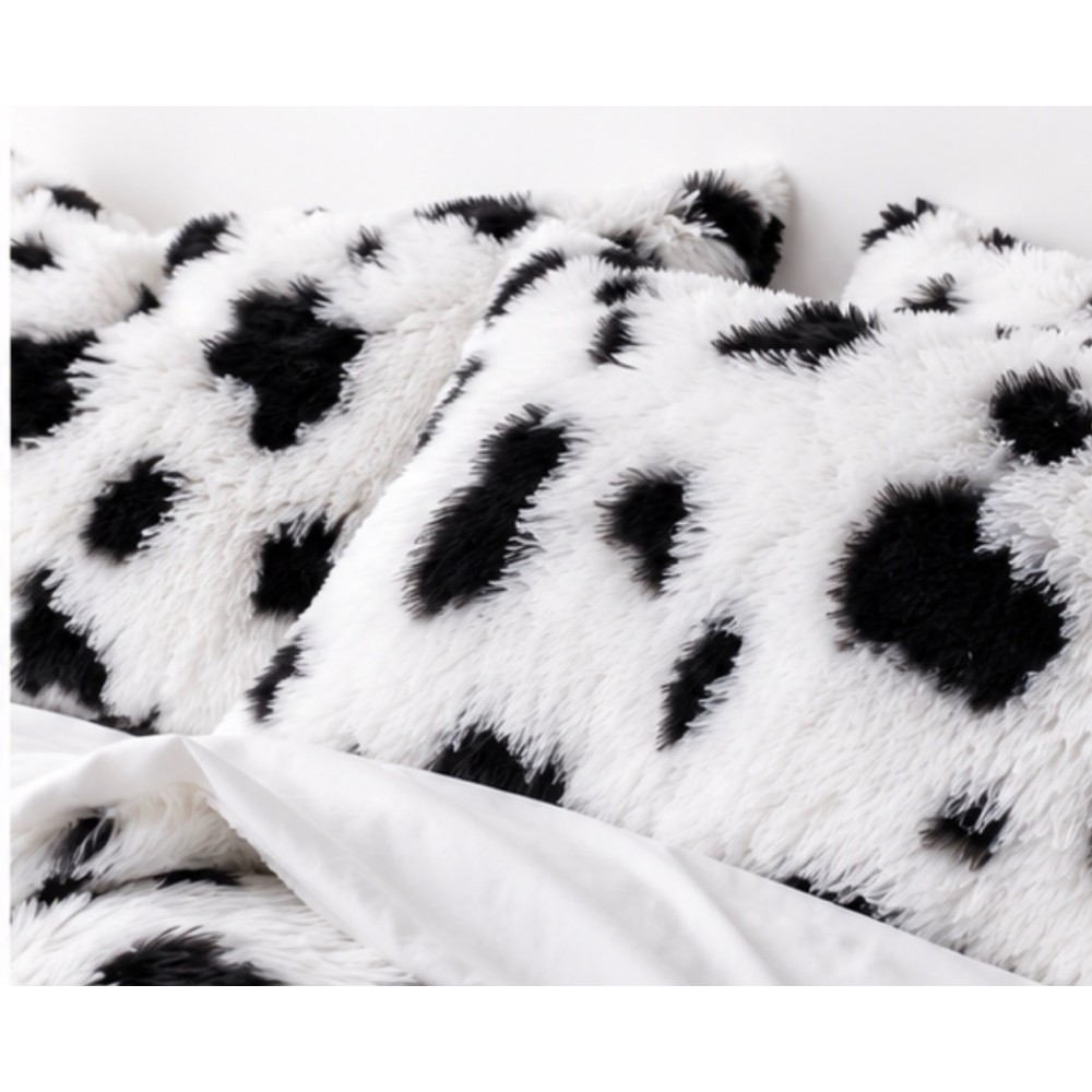 Lenjerie pat dublu, Super Pufoasa COCOLINO Fluffy, 6 piese, alb, negru, animal print — imaginea 8