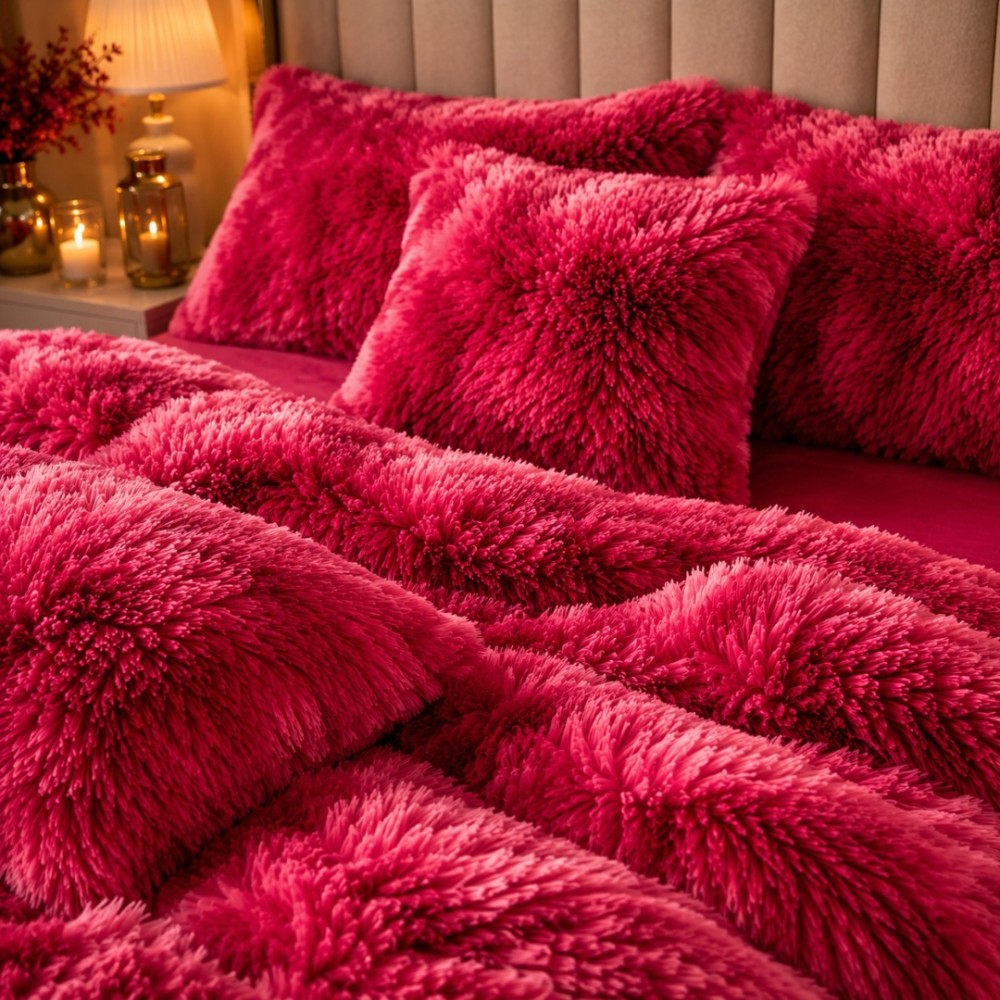 Lenjerie pat dublu, Super Pufoasa COCOLINO Fluffy, 6 piese, Grena, Degrade — imaginea 2