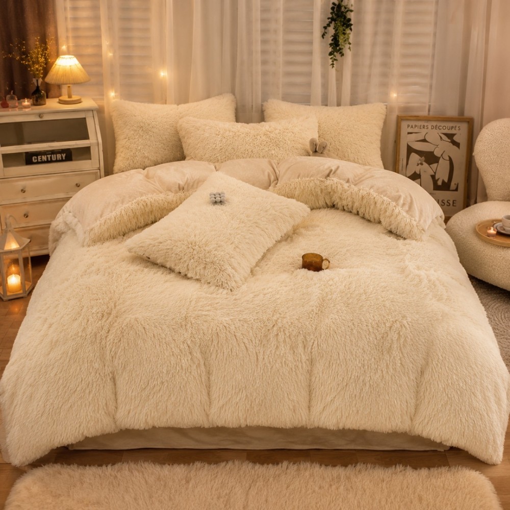 Lenjerie pat dublu, Super Pufoasa COCOLINO Fluffy, 4 piese, crem — imaginea 2