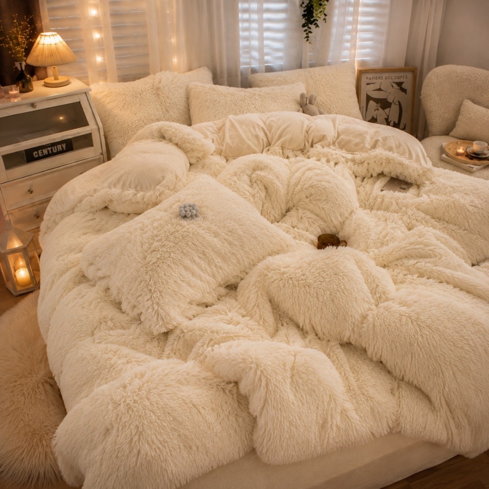 Lenjerie pat dublu, Super Pufoasa COCOLINO Fluffy, 4 piese, crem — imaginea 3