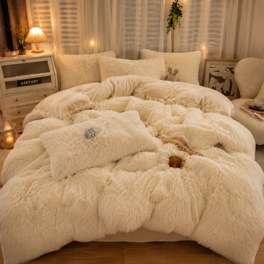Lenjerie pat dublu, Super Pufoasa COCOLINO Fluffy, 4 piese, crem — imaginea 5
