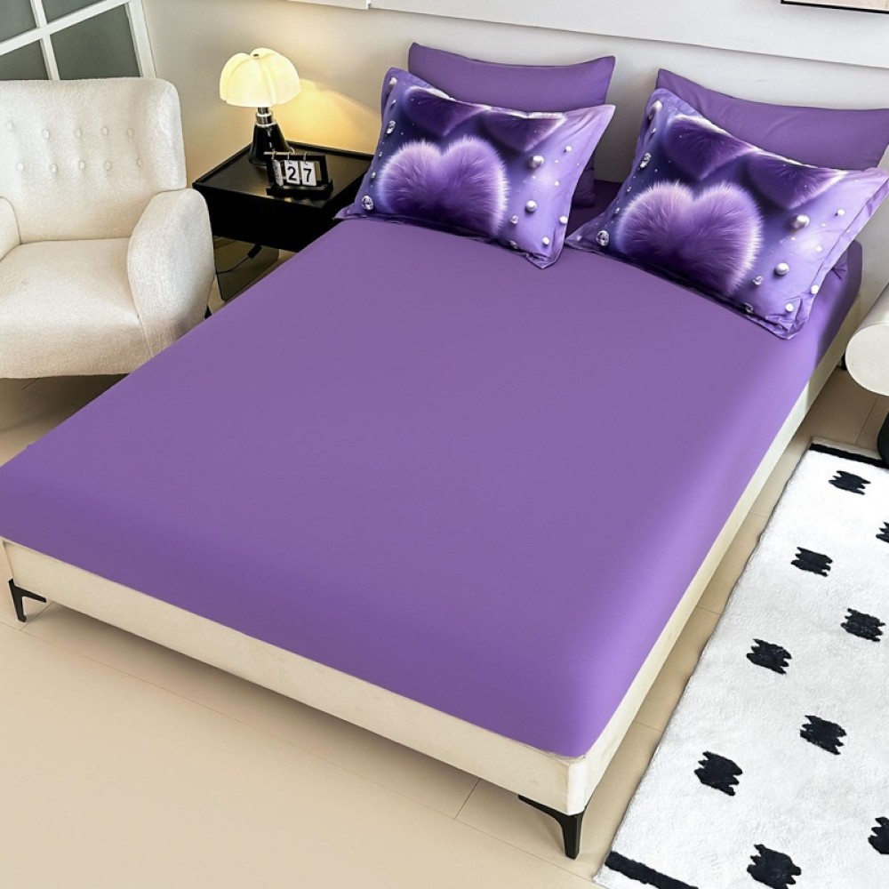 Lenjerie pat dublu, FINET, Imprimeu Digital 5D - Identic cu poza, Cu ELASTIC, 6 piese, Jojo Home, Mov, Inimioare Pufoasa – imagine 4