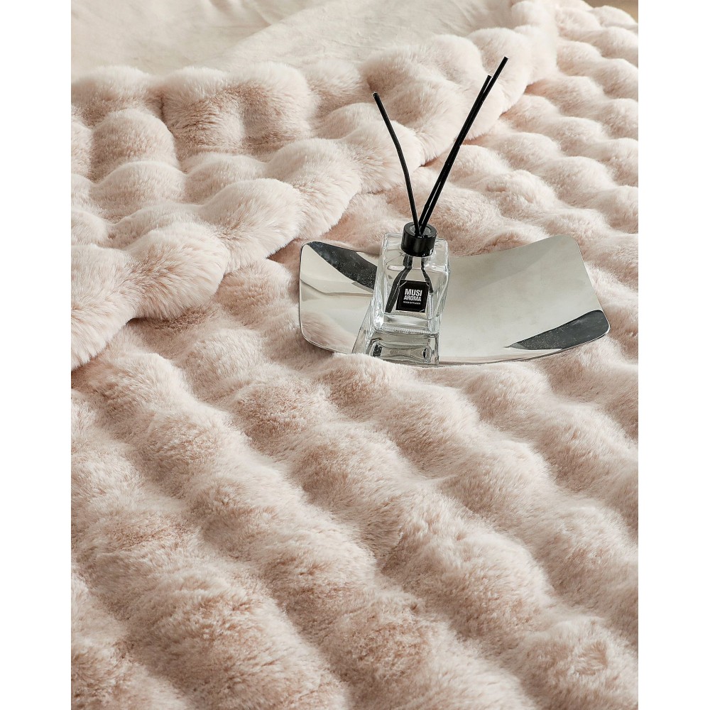 Lenjerie Luxury Pat Dublu, Jojo Home, ExtraPufoasa, din Blanita Artificiala tip Iepure, 6 piese, Bej deschis — imaginea 5