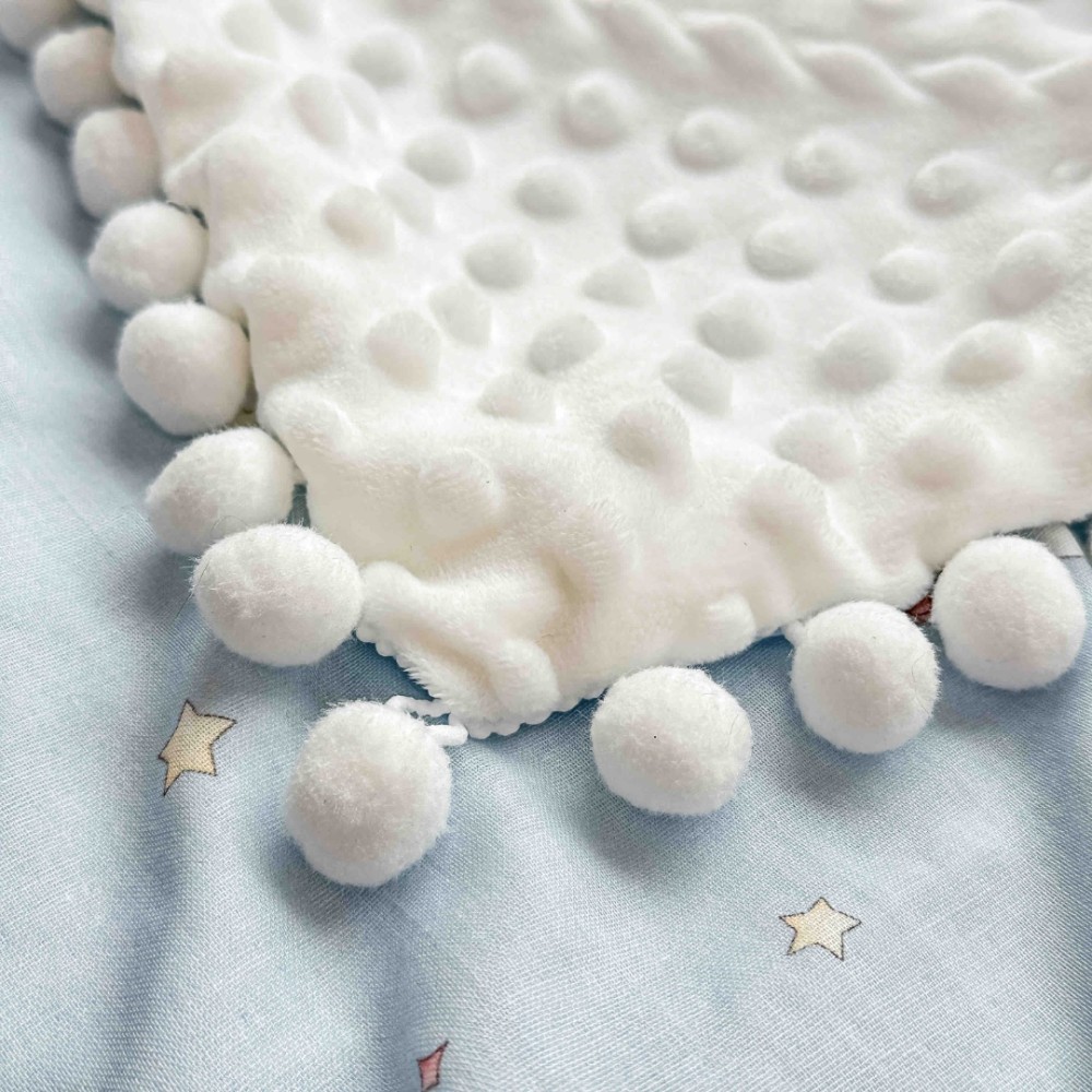 Patura Pufoasa pentru Copii din Bumbac, Dublata cu Cocolino, 100x150 cm, cu Ciucuri, Bleu, Ursuleti — imaginea 5