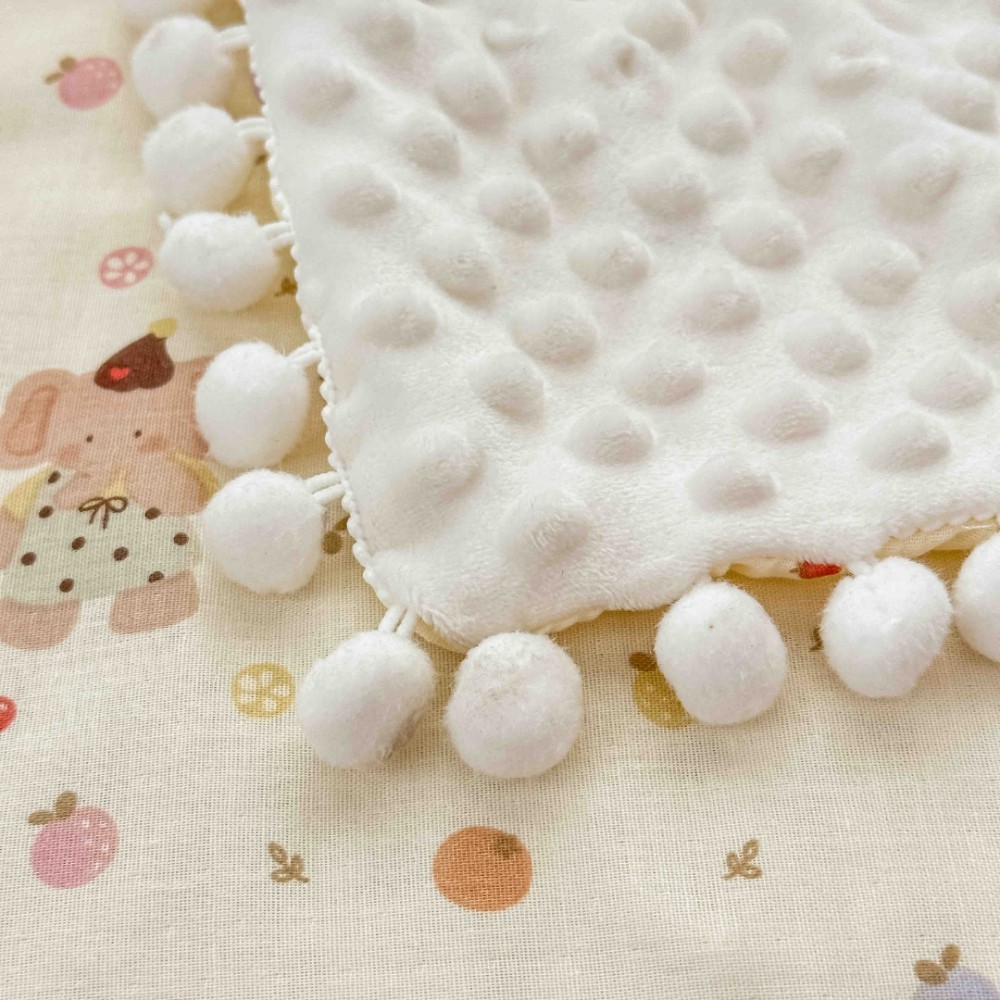 Patura Pufoasa pentru Copii din Bumbac, Dublata cu Cocolino, 100x150 cm, cu Ciucuri, Crem, Elefanti — imaginea 5