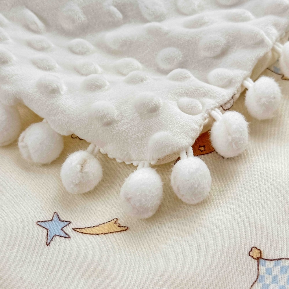Patura Pufoasa pentru Copii din Bumbac, Dublata cu Cocolino, 100x150 cm, cu Ciucuri, Alb, Caluti — imaginea 5