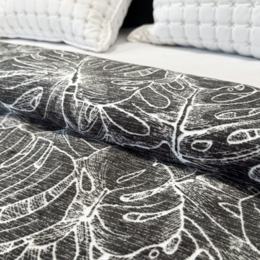 Patura Pufoasa CoCoLiNo (Fleece), 200x230cm, 240gr/m, Negru, Frunze - Rasfatul Perfect pentru Serile Racoroase — imaginea 5