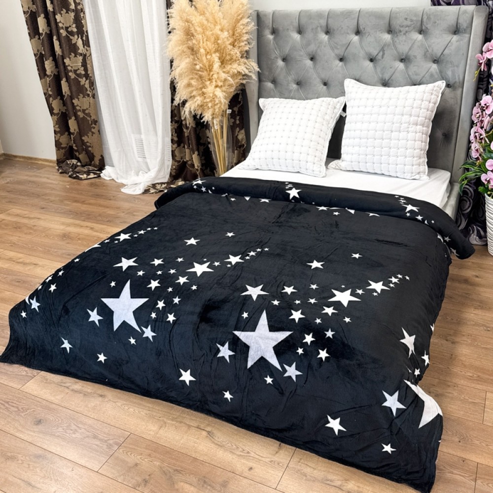 Patura Pufoasa CoCoLiNo (Fleece), 200x230cm, 240gr/m, Negru, Stelute - Rasfatul Perfect pentru Serile Racoroase — imaginea 2
