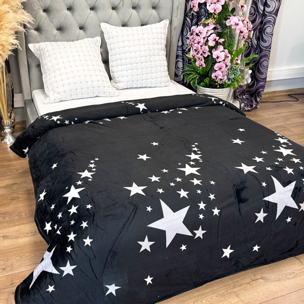 Patura Pufoasa CoCoLiNo (Fleece), 200x230cm, 240gr/m, Negru, Stelute - Rasfatul Perfect pentru Serile Racoroase — imaginea 3