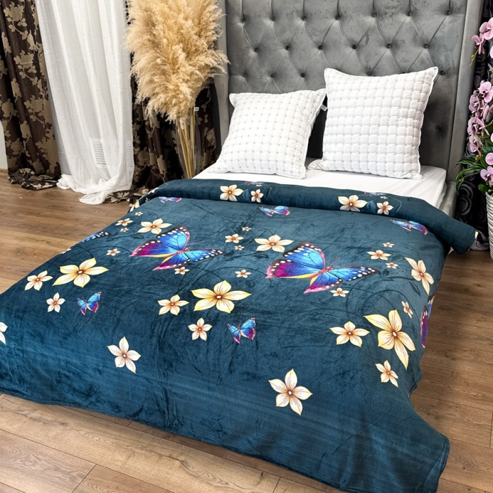 Patura Pufoasa CoCoLiNo (Fleece), 200x230cm, 240gr/mp, Verde, Flori - Rasfatul Perfect pentru Serile Racoroase — imaginea 2