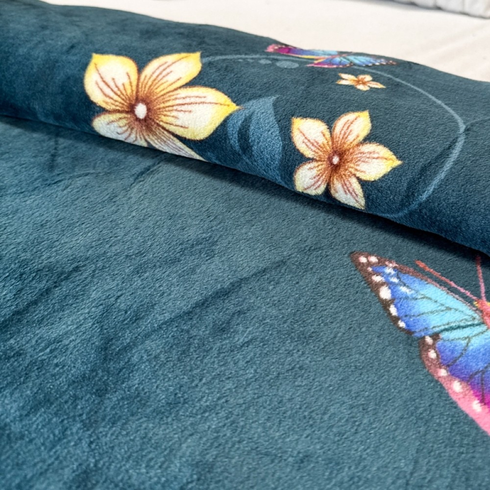Patura Pufoasa CoCoLiNo (Fleece), 200x230cm, 240gr/mp, Verde, Flori - Rasfatul Perfect pentru Serile Racoroase — imaginea 4