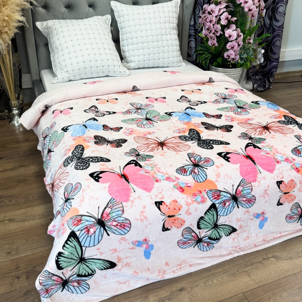 Patura Super Soft Cocolino, 200x230 cm – Rasfat absolut in zilele reci, Roz, fluturi — imaginea 3