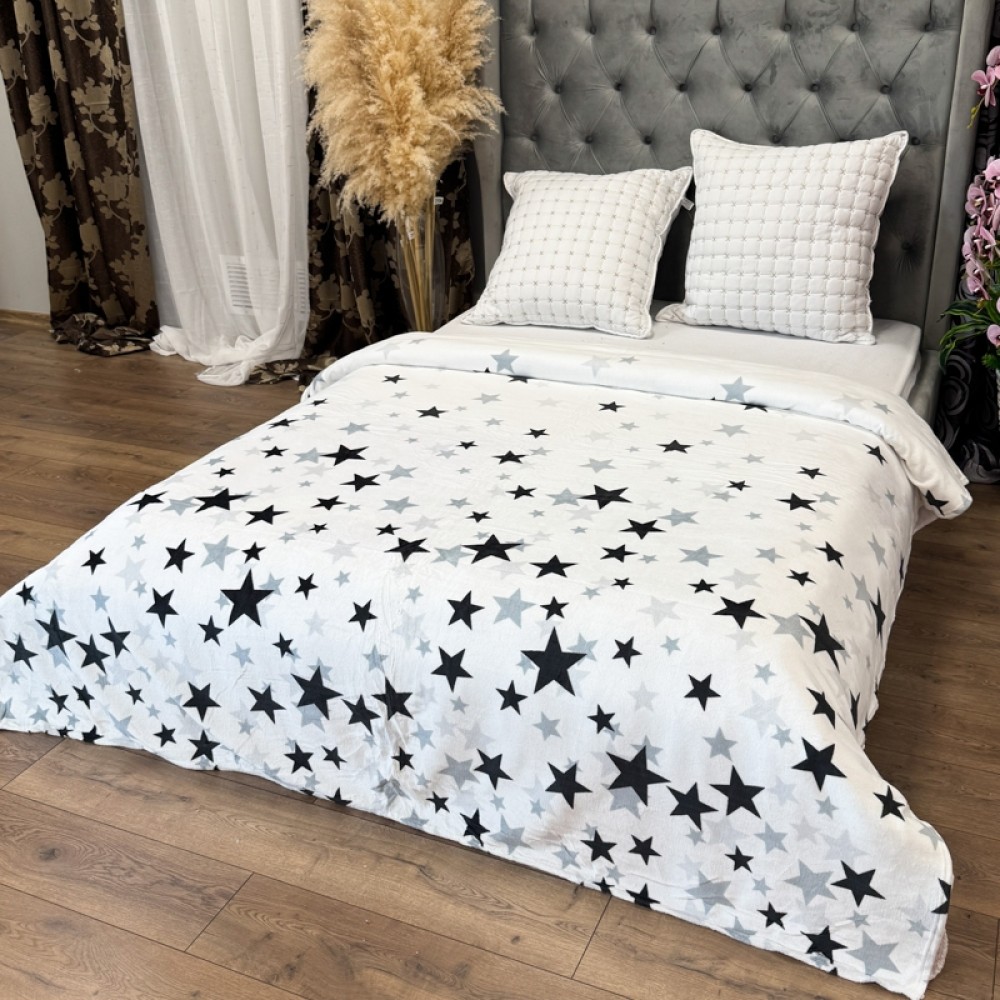 Patura Pufoasa CoCoLiNo (Fleece), 200x230cm, 240gr/mp, Alb, Stelute - Rasfatul Perfect pentru Serile Racoroase — imaginea 2