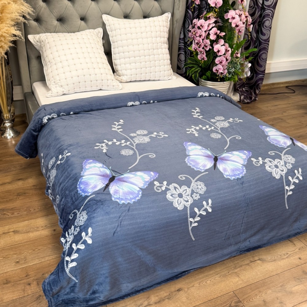Patura Pufoasa CoCoLiNo (Fleece), 200x230cm, 240gr/m, Bleumarin, Fluturi - Rasfatul Perfect pentru Serile Racoroase — imaginea 3