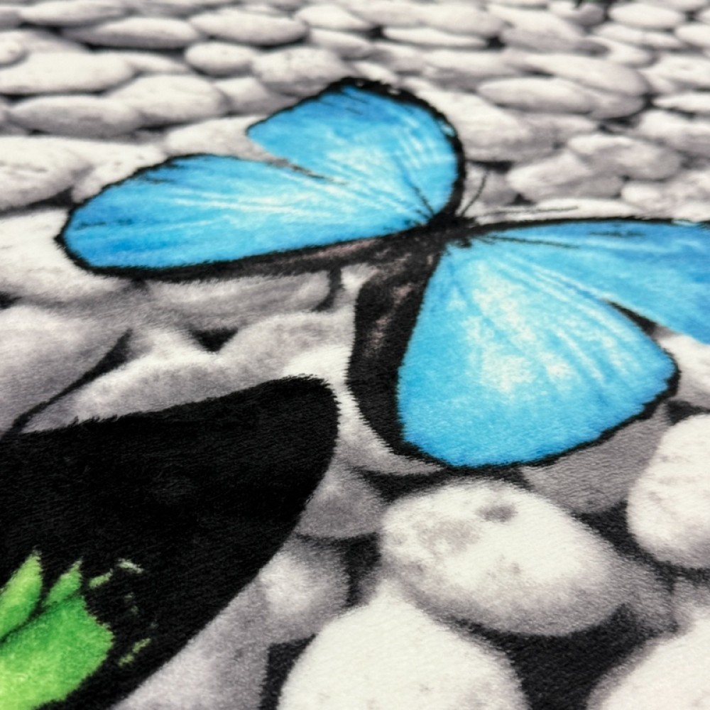 Patura pufoasa cocolino 200x230cm, 240g/mp, Gri, Fluturi Colorati pe Pietre — imaginea 6