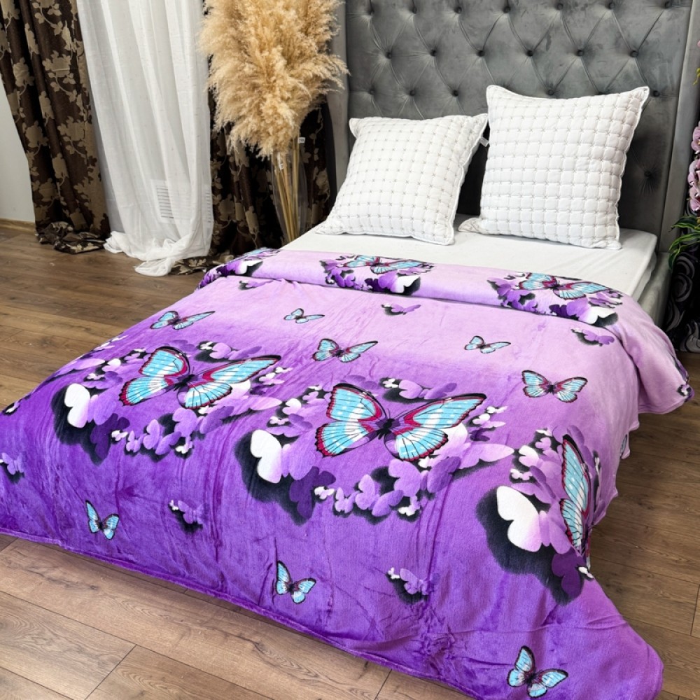 Patura pufoasa cocolino 200x230cm, 240g/mp, Mov, Fluturi – imagine 2
