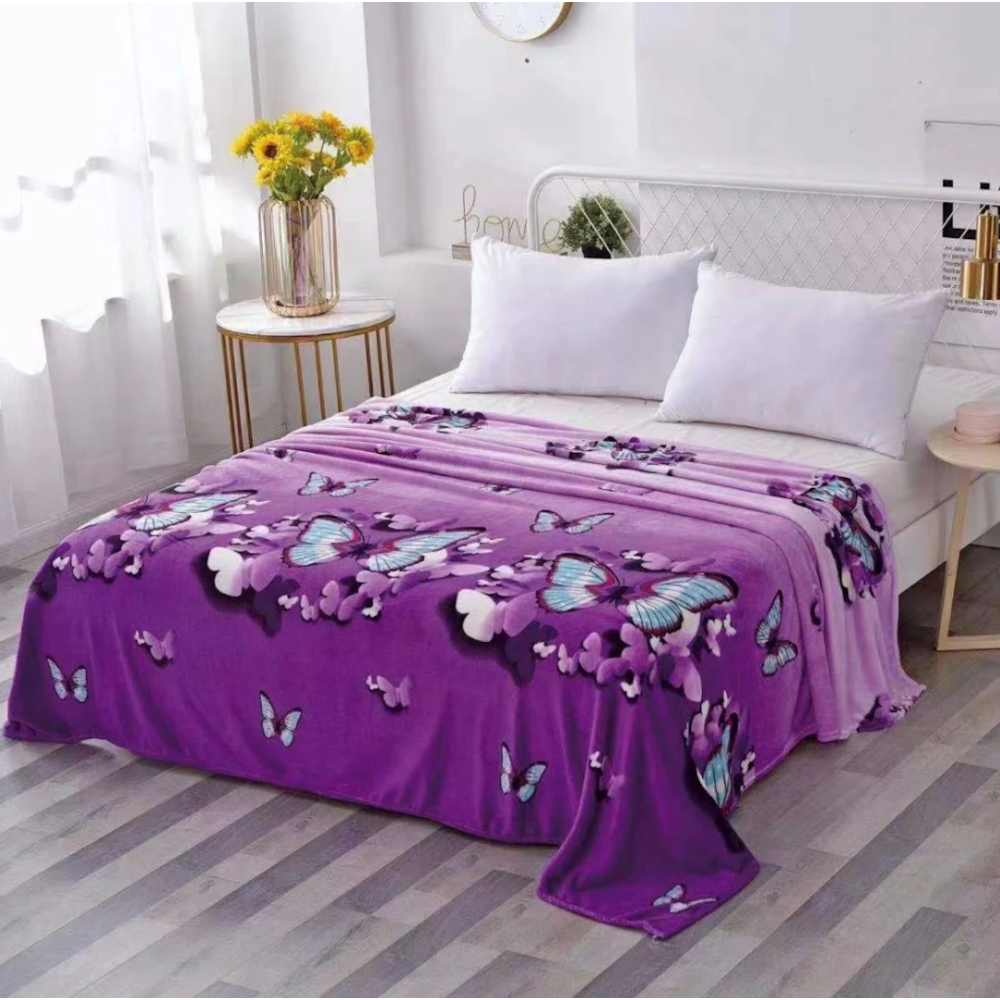Patura pufoasa cocolino 200x230cm, 240g/mp, Mov, Fluturi – imagine 6