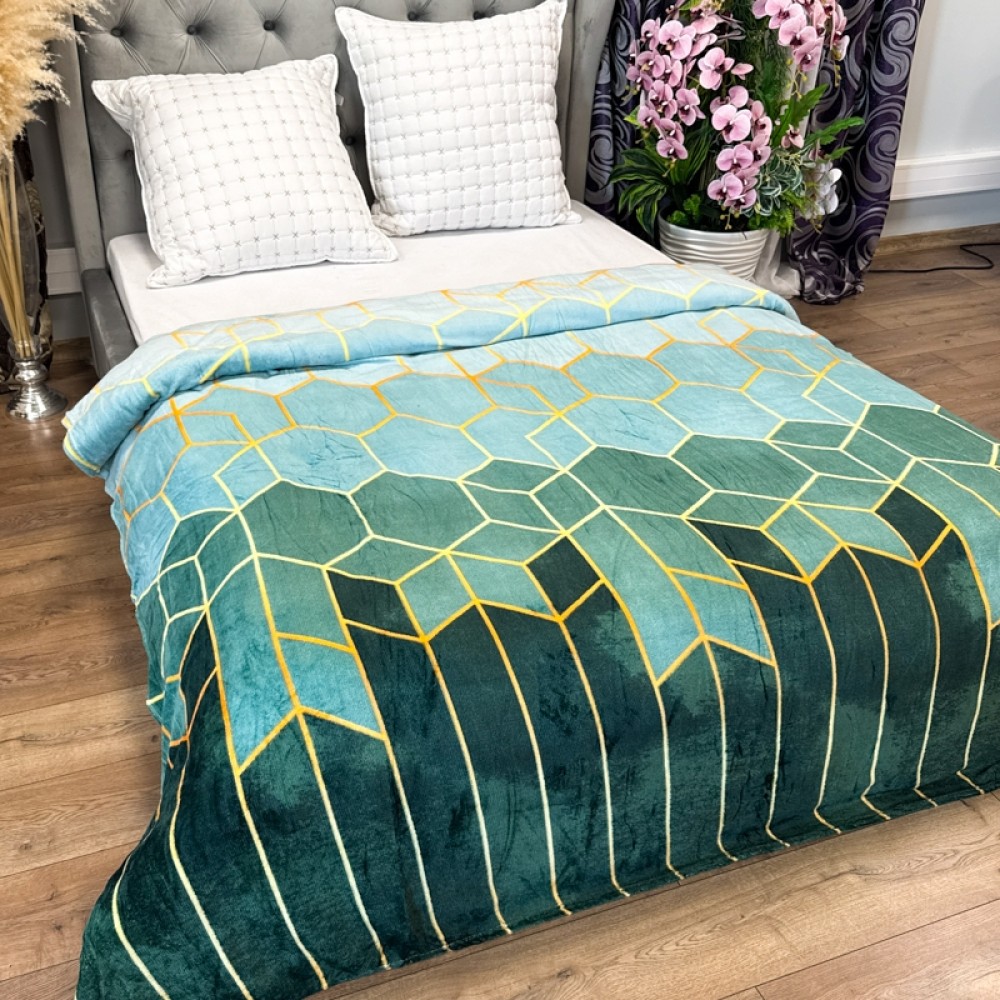 Patura pufoasa cocolino 200x230cm, 240g/mp, Verde, Forme Geometrice – imagine 3