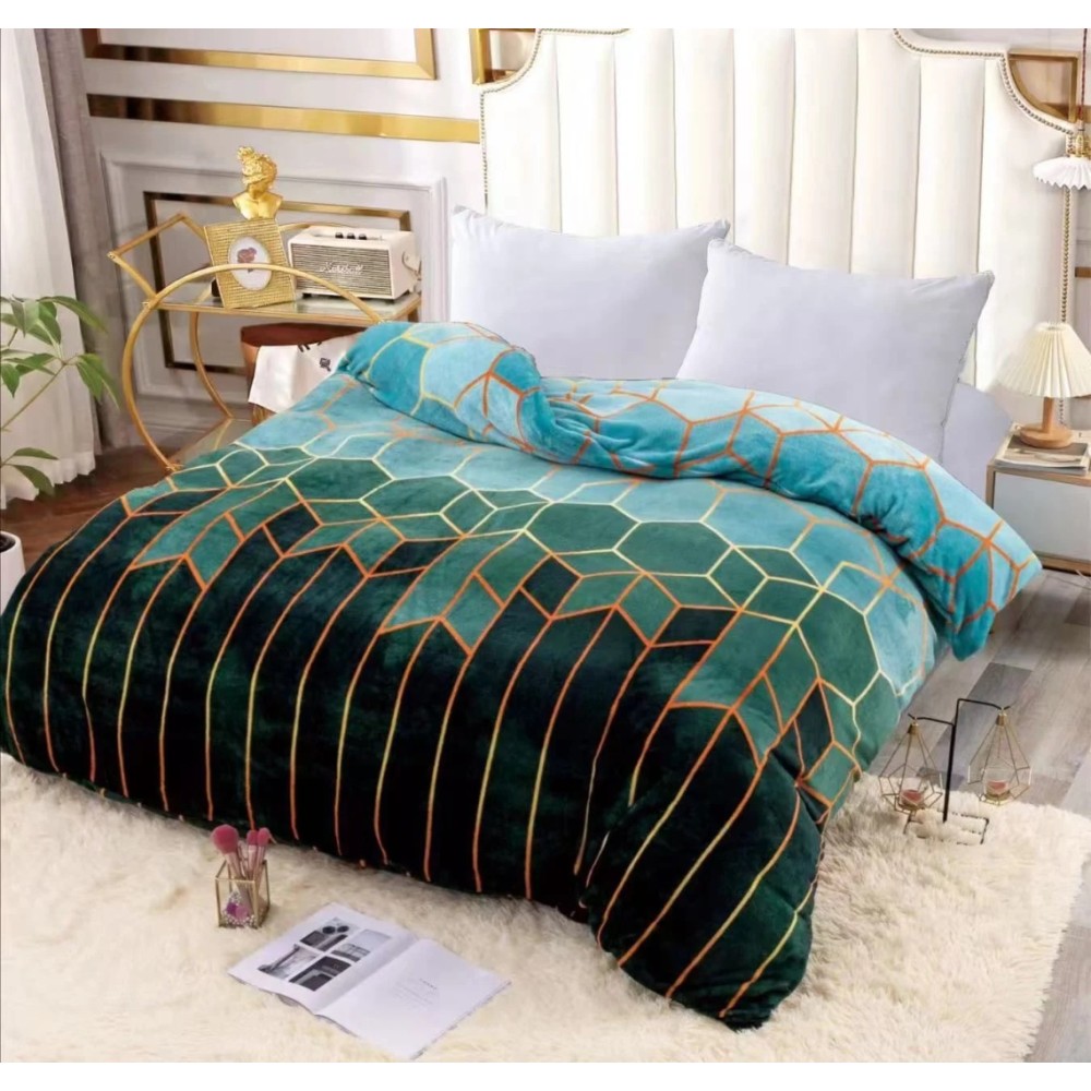 Patura pufoasa cocolino 200x230cm, 240g/mp, Verde, Forme Geometrice – imagine 5