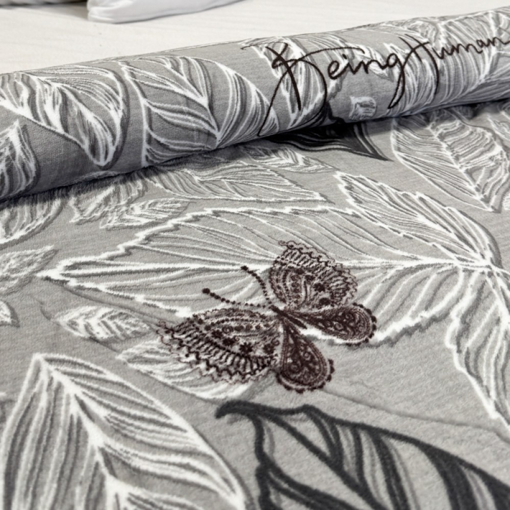 Patura pufoasa cocolino 200x230cm, 240g/mp, Gri, Frunze – imagine 4