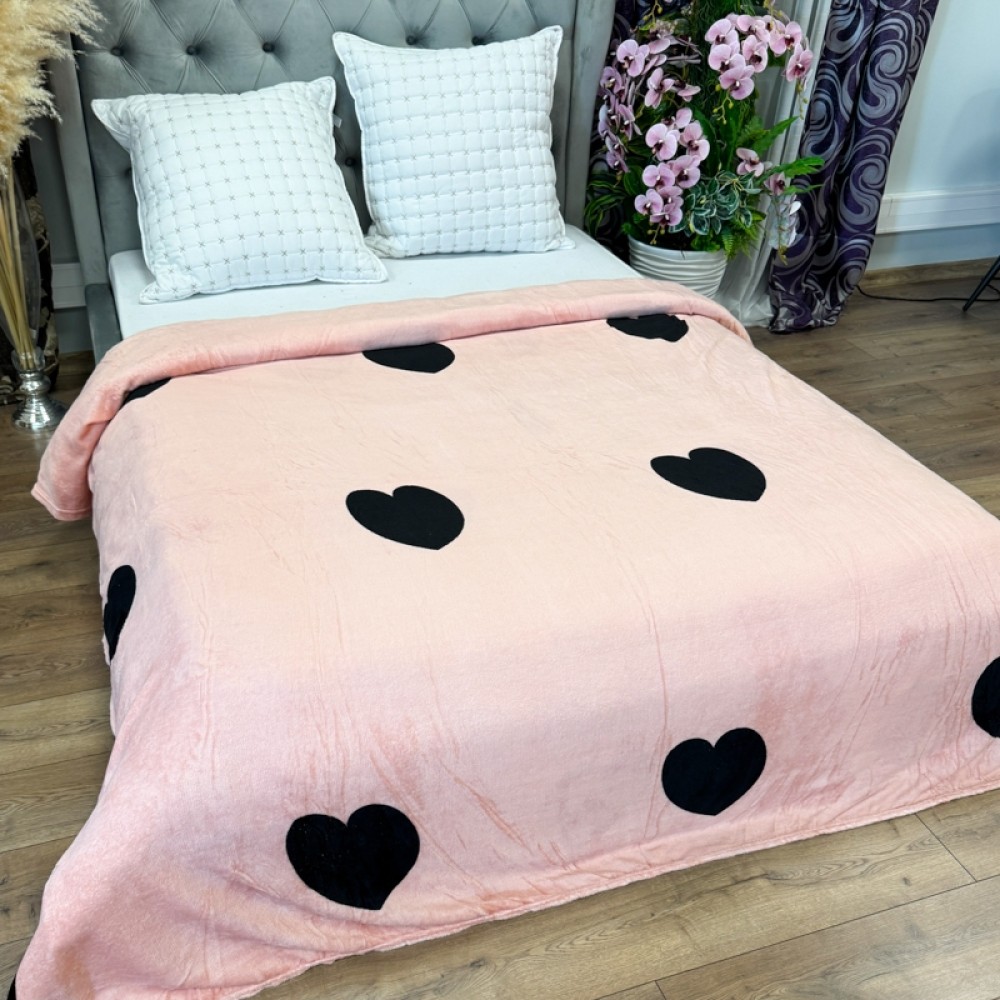 Patura Super Soft Cocolino, 200x230 cm – Rasfat absolut in zilele reci, Roz prafuit, inimioare — imaginea 3