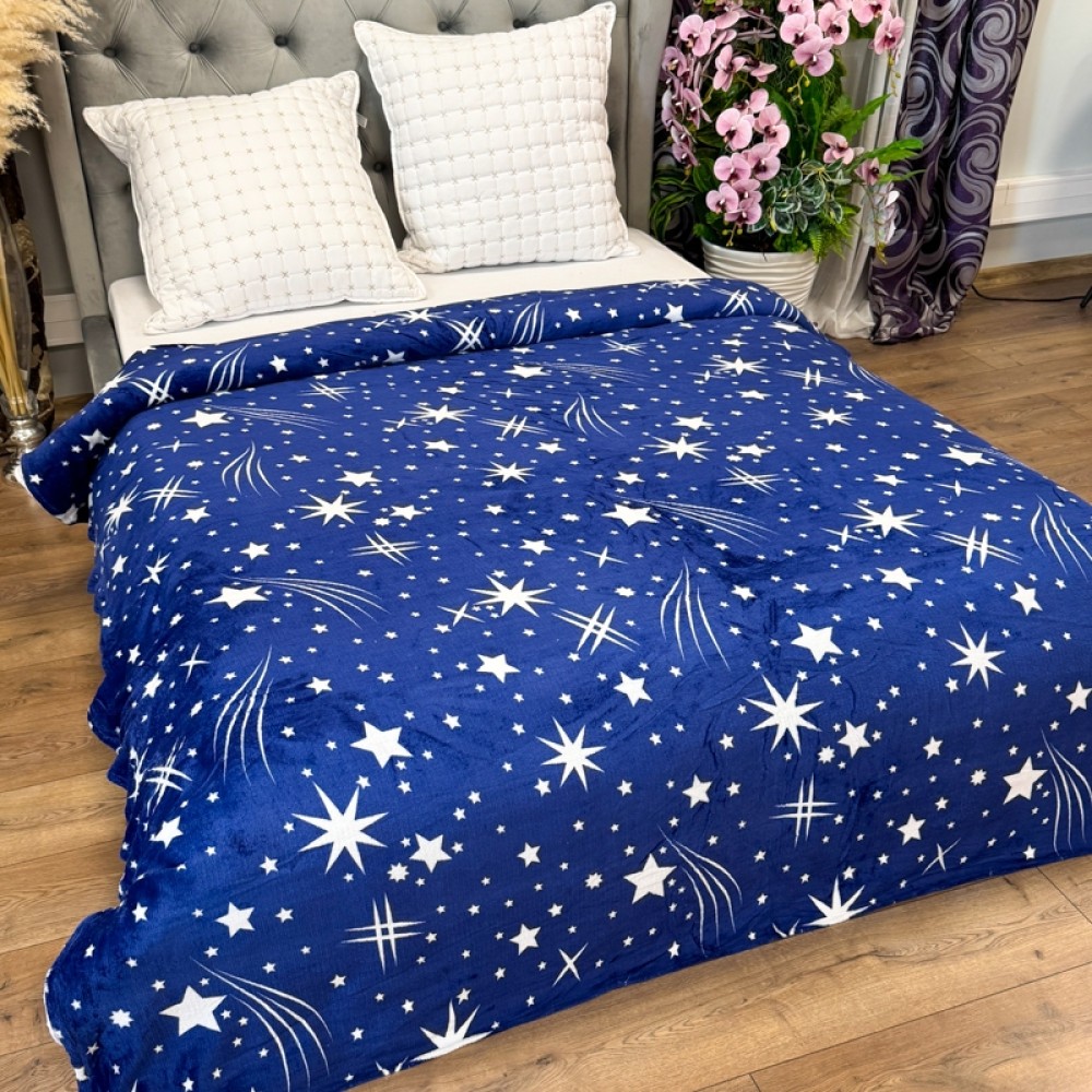 Patura Super Soft Cocolino, 200x230 cm – Rasfat absolut in zilele reci, Albastru inchis, ploaie de stele — imaginea 3