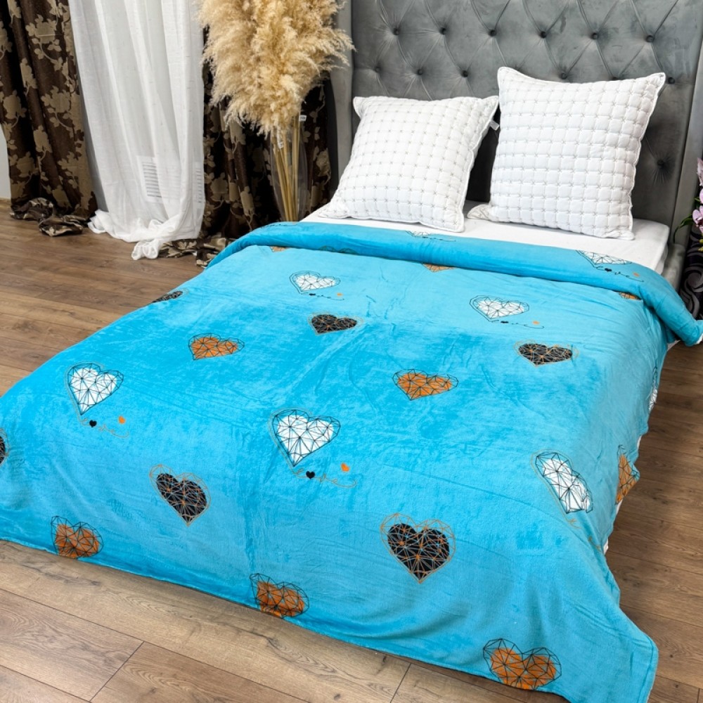 Patura Pufoasa CoCoLiNo (Fleece), 200x230cm, 240gr/m, Bleu, Inimioare - Rasfatul Perfect pentru Serile Racoroase — imaginea 2