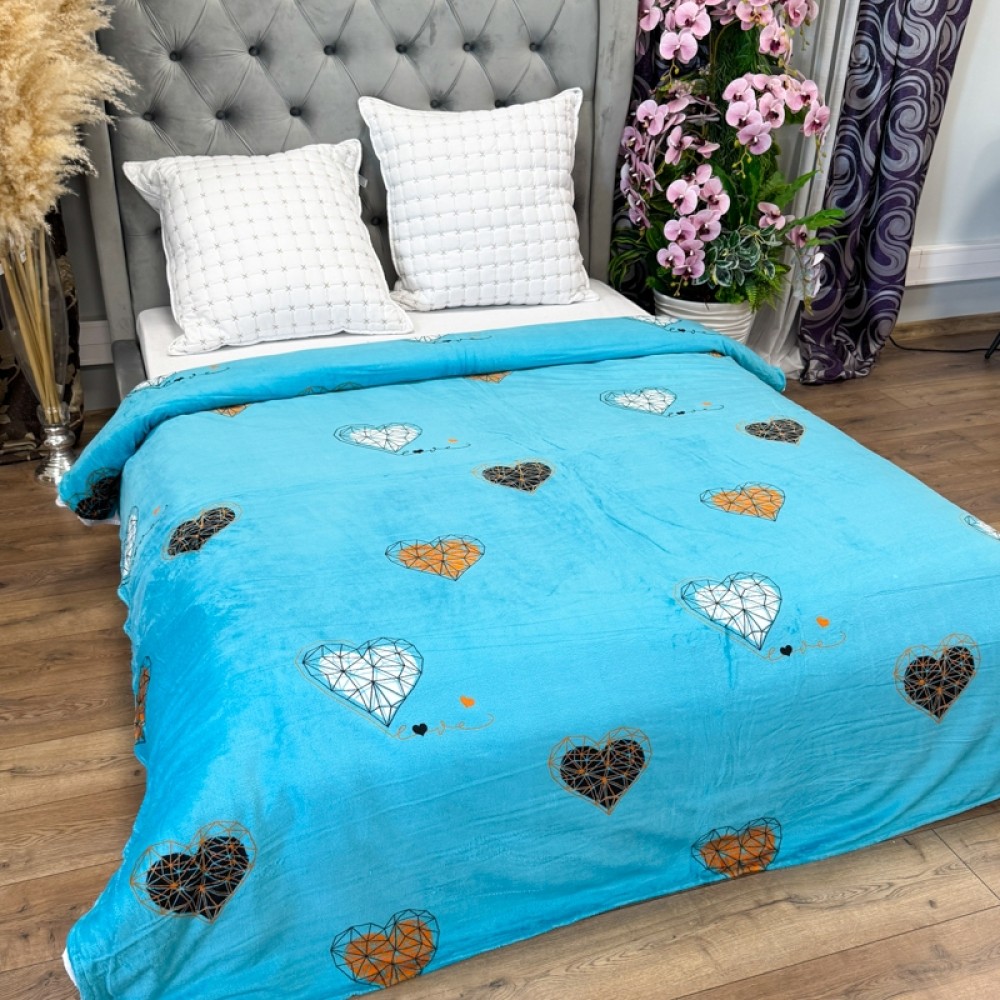 Patura Pufoasa CoCoLiNo (Fleece), 200x230cm, 240gr/m, Bleu, Inimioare - Rasfatul Perfect pentru Serile Racoroase — imaginea 3
