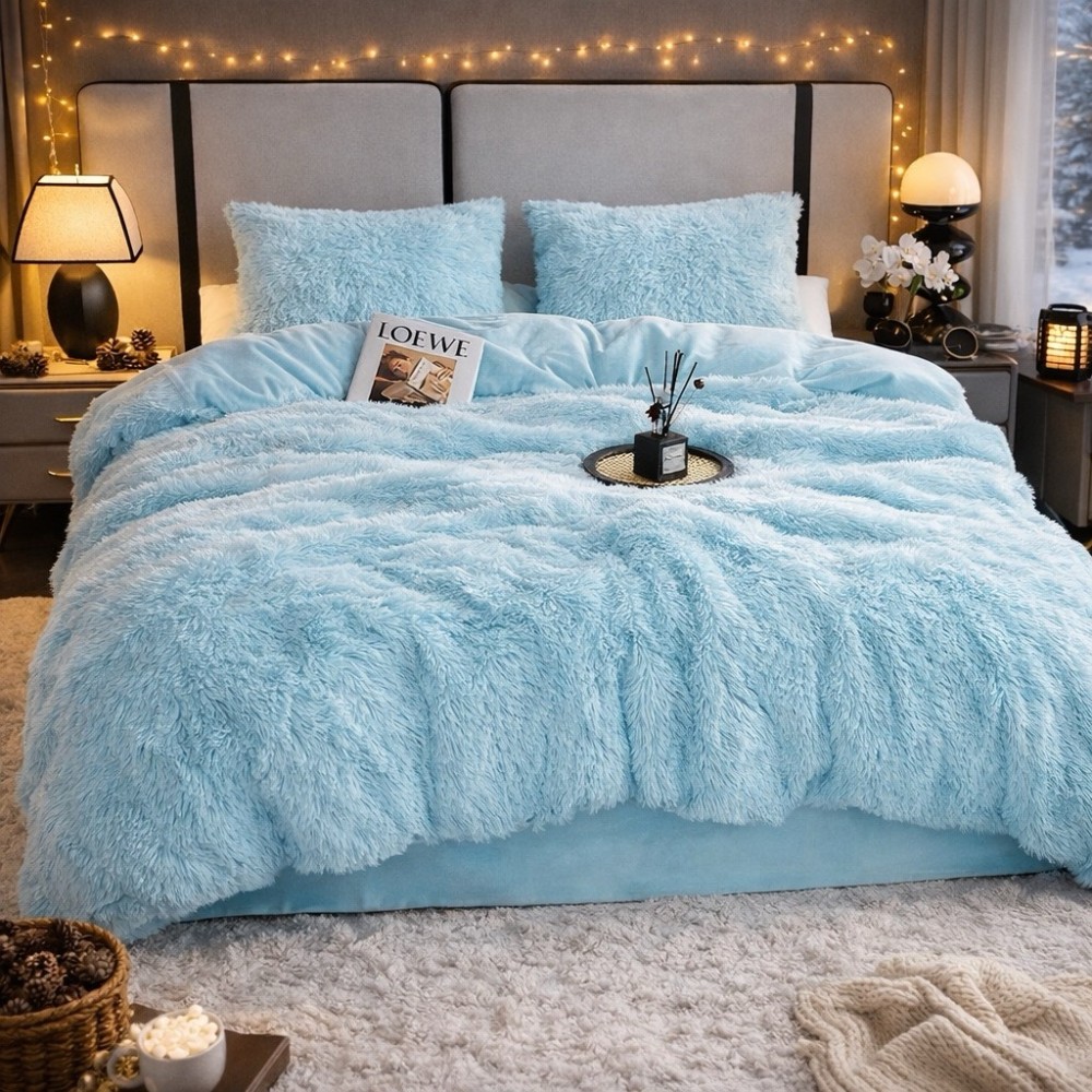 Lenjerie pat super pufoasa COCOLINO Fluffy 4 piese bleu – imagine 2