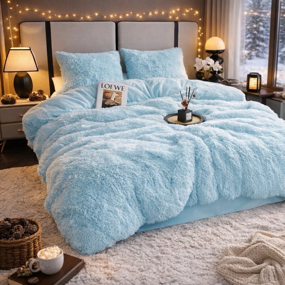 Lenjerie pat super pufoasa COCOLINO Fluffy 4 piese bleu – imagine 3