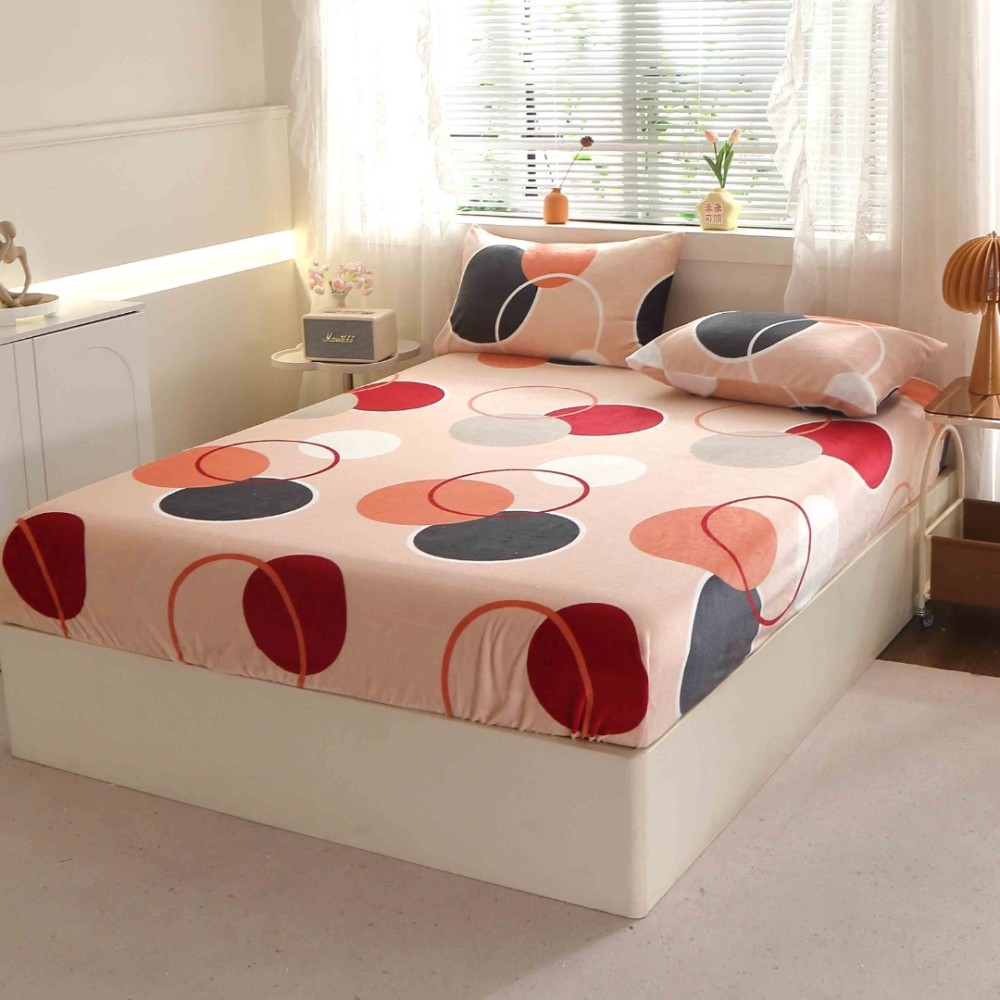 Cearsaf cu Elastic Cocolino 180x200cm si 2 fete de perna 50x70cm, Crem, buline – imagine 2