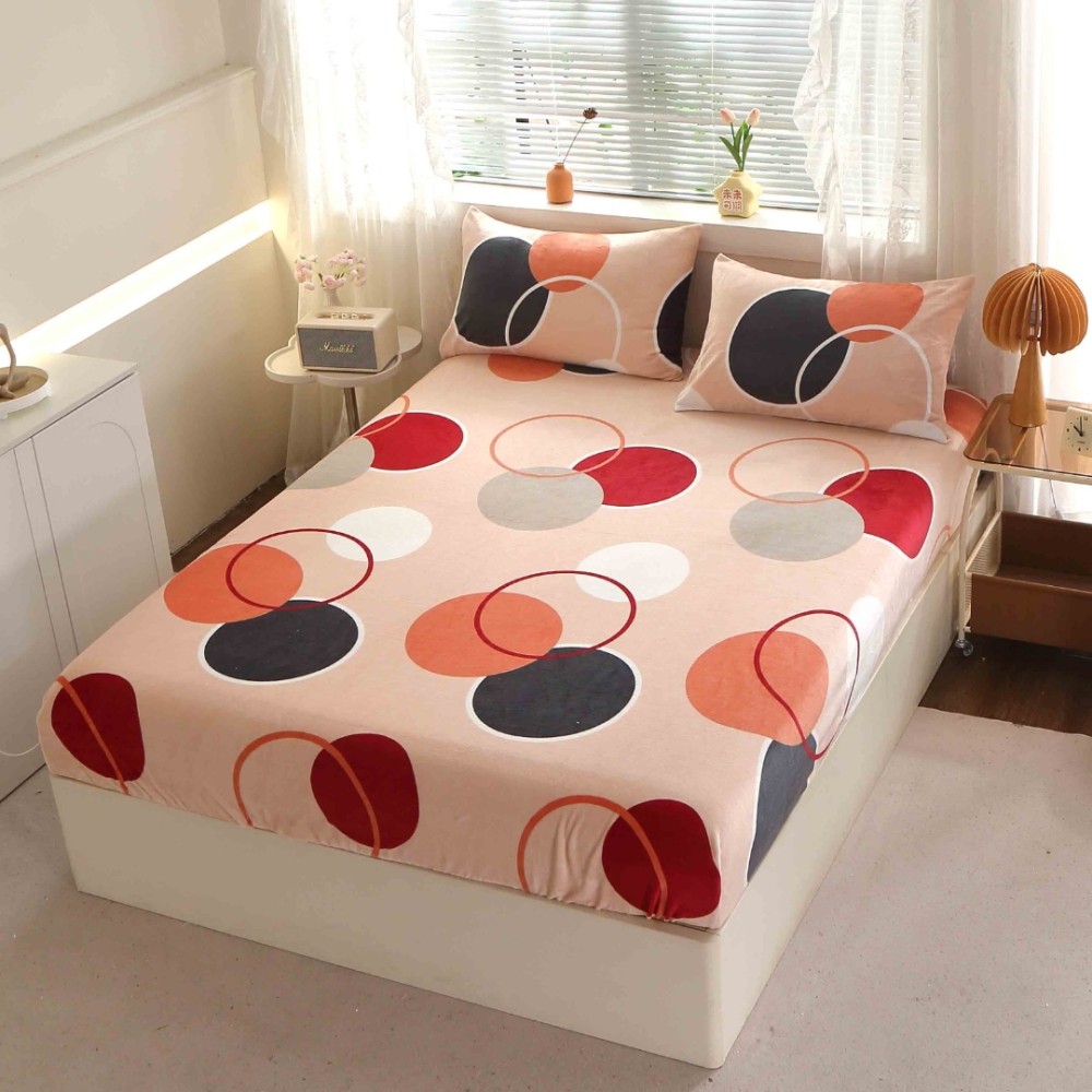 Cearsaf cu Elastic Cocolino 180x200cm si 2 fete de perna 50x70cm, Crem, buline – imagine 3