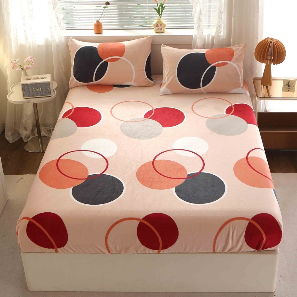 Cearsaf cu Elastic Cocolino 180x200cm si 2 fete de perna 50x70cm, Crem, buline – imagine 4