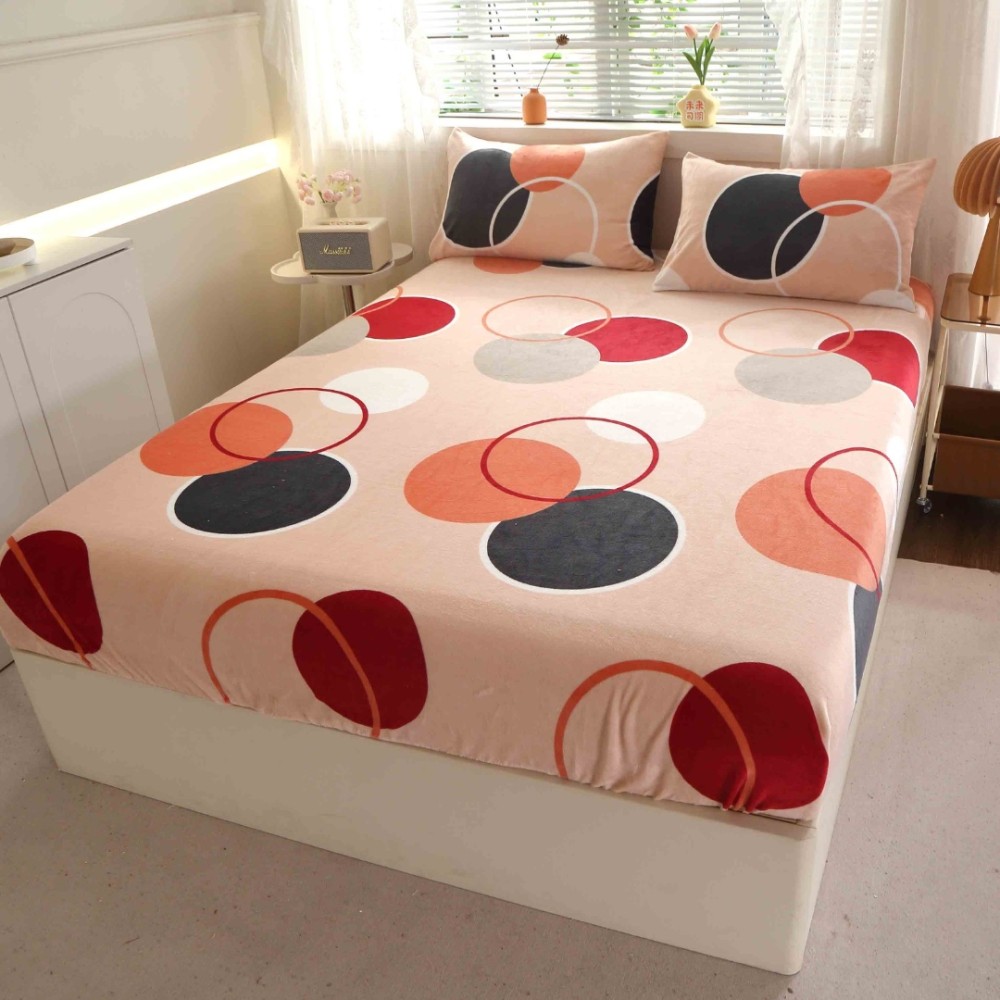 Cearsaf cu Elastic Cocolino 180x200cm si 2 fete de perna 50x70cm, Crem, buline – imagine 6