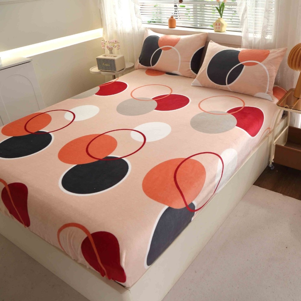 Cearsaf cu Elastic Cocolino 180x200cm si 2 fete de perna 50x70cm, Crem, buline – imagine 8