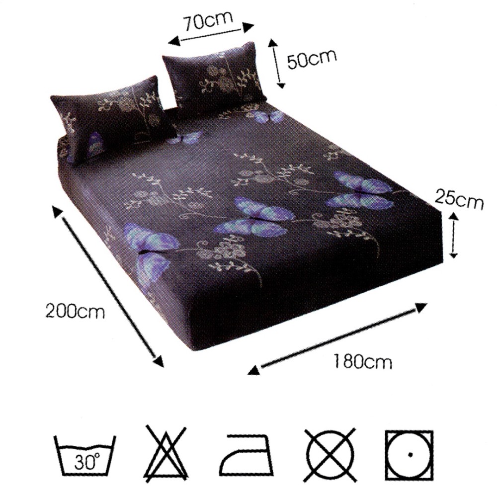 Cearsaf cu Elastic Cocolino 180x200cm si 2 fete de perna 50x70cm, Bleumarin, Fluturi – imagine 2