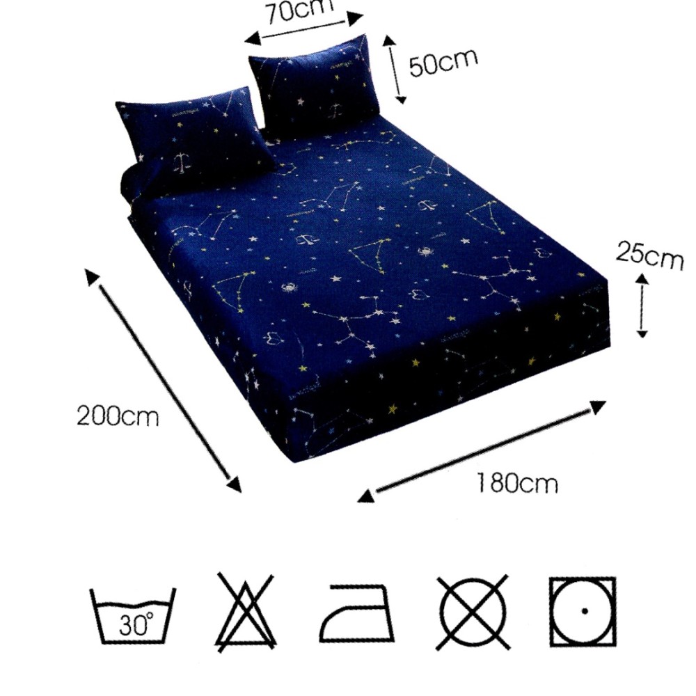 Cearsaf cu Elastic Cocolino 180x200cm si 2 fete de perna 50x70cm, Albastru, Constelatii – imagine 2