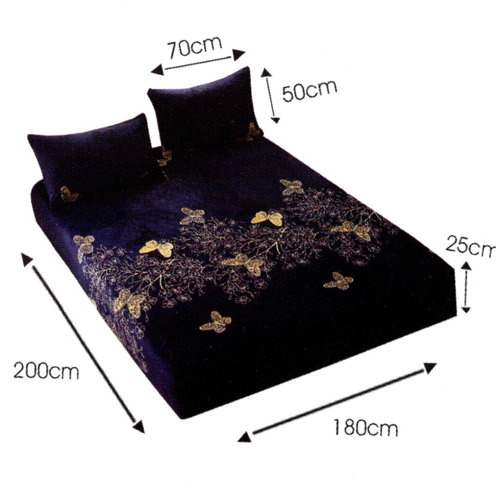 Cearsaf cu Elastic Cocolino 180x200cm si 2 fete de perna 50x70cm, Bleumarin, Fluturi – imagine 2