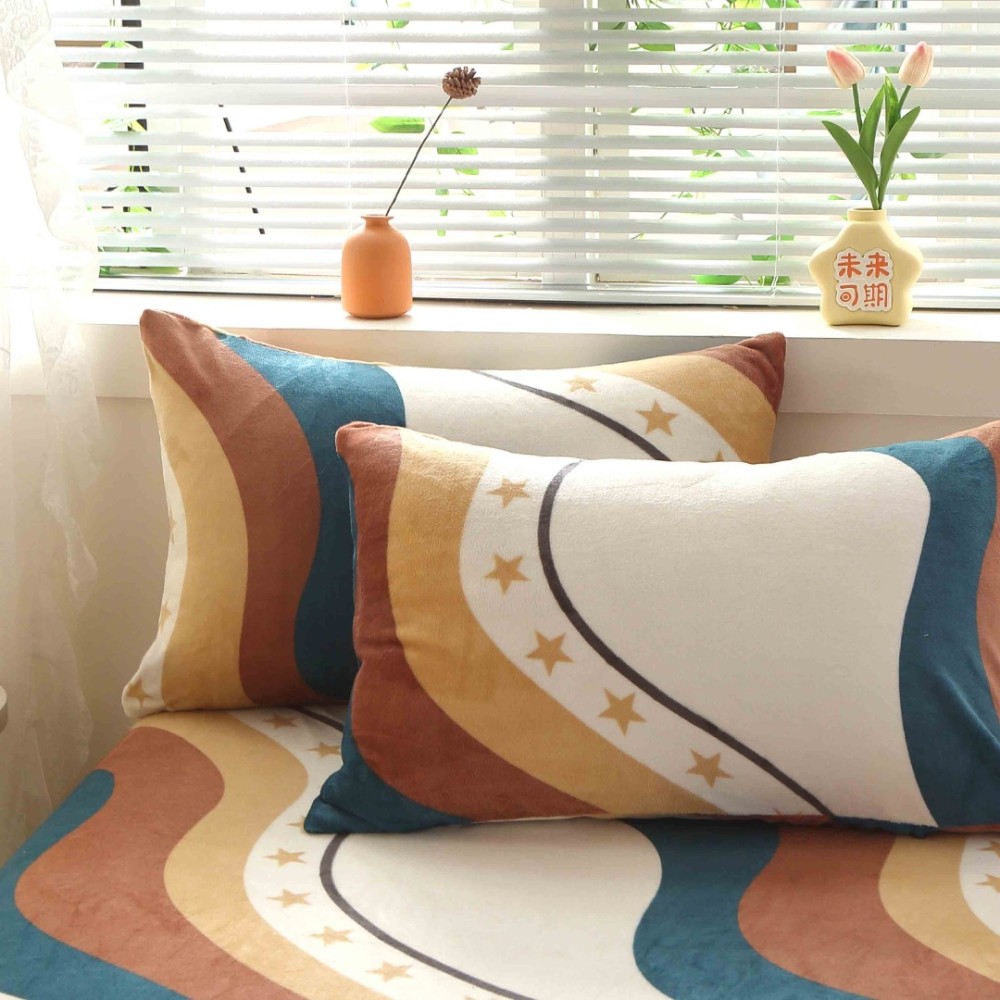 Cearsaf cu Elastic Cocolino 180x200cm si 2 fete de perna 50x70cm, Bej, Turcuaz, abstract — imaginea 9