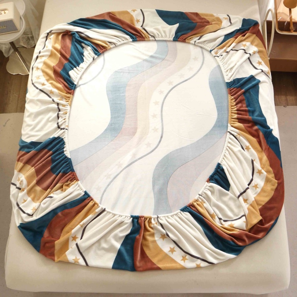 Cearsaf cu Elastic Cocolino 180x200cm si 2 fete de perna 50x70cm, Bej, Turcuaz, abstract — imaginea 10