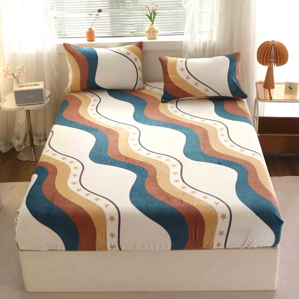 Cearsaf cu Elastic Cocolino 180x200cm si 2 fete de perna 50x70cm, Bej, Turcuaz, abstract — imaginea 13